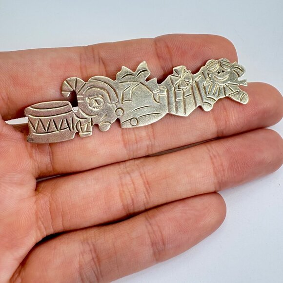 VTG Solid Sterling Silver 925 Christmas Holiday Themed Brooch Size 2.5" Length - Picture 6 of 9